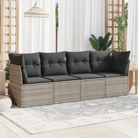 vidaXL 4 pcs conj. sofás jardim c/ almofadões vime PE cinzento-claro