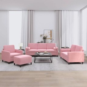 4 pcs conjunto de sofás com almofadas veludo rosa