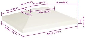 Cobertura de gazebo 310 g/m² 4x3 m branco nata