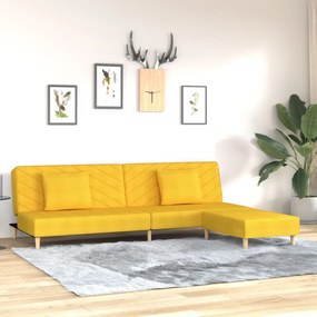 vidaXL Sofá-cama 2 lugares c/ 2 almofadas/apoio de pés tecido amarelo
