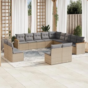 13 pcs conj. sofás jardim c/ almofadões vime PE bege misturado