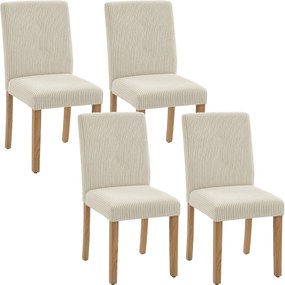 Conjunto de 4 Cadeiras de Jantar  Modernas (MESA NÃO INCLUIDA)  para Cozinha Encosto Alto Estofadas em Veludo Assento Acolchoado 44x56x90 cm Bege