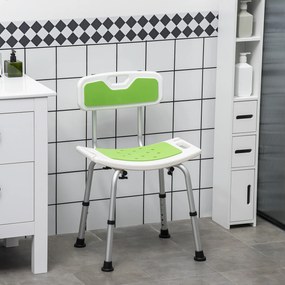 Banco de duche para idosos e pessoas com deficiência, com altura ajustável, pés antiderrapantes e suporte para o chuveiro verde, branco