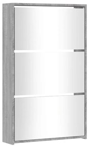 Sapateira com espelho 3 divisórias 63x17x102,5 cm cinza sonoma
