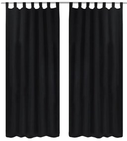 Cortinas de cetim com laços, 2 pcs, preto 140 x 225 cm
