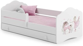 Cama infantil branca FALA 160x80 com gaveta - unicórnio e princesa - colchão e estrado incluído