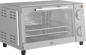 HOMCOM Mini-forno, 9 L Mini-forno com tabuleiro, grelha, com temperatura e tempo de cozedura ajustáveis, aço inoxidável, prata | Aosom Portugal