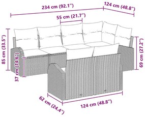 Conjunto de Sofá de Jardim 7 Peças com Almofadas Marrom em Rattan Sint