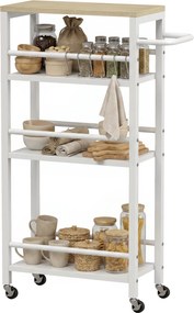 Carro de serviço de cozinha de 4 níveis, com Rodas, porta-toalhas e 6 ganchos, 50 x 20 x 81 cm, carvalho