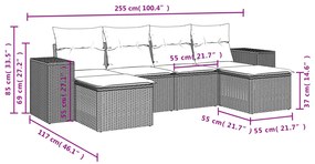6 pcs conjunto de sofás p/ jardim com almofadões vime PE bege