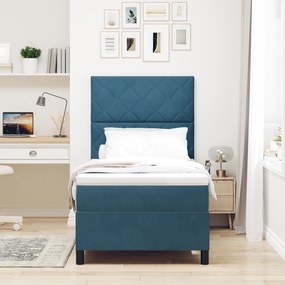 Cama Box Spring vidaXL com Colchão Azul Escuro Banqueta Veludo