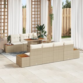 Conjunto de Jantar de Jardim 8 Peças com Almofadas Bege em Rattan Sint