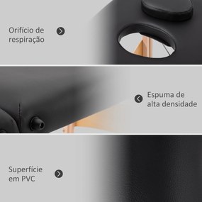 Marquesa de Massagem Dobrável Portátil com Apoio para a Cabeça Altura Ajustável e Bolsa de Transporte 186x60x58-81 cm Preto
