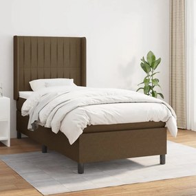 Cama com molas/colchão 100x200 cm tecido castanho-escuro