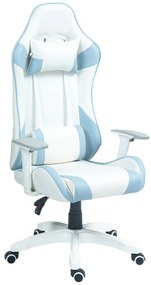 HOMCOM Cadeira Gaming Reclinável com Almofada Lombar Apoio de Cabeça Basculante e Altura Ajustável 67x60x120-128 cm Branco e Azul