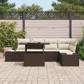 Conjunto de Sofás de Jardim com 6 Peças e Almofadas Marrom em Rattan P
