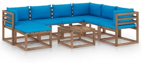 8 pcs conjunto lounge de jardim com almofadões azul-claro