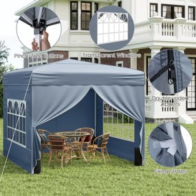 Tenda jardim, feiras, eventos Pop-up Dobrável 290 x 290 cm com 4 paredes laterais removíveis e altura ajustável - Cinza