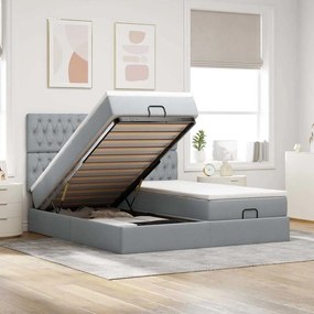 Estrutura de cama otomana com colchões tecido cinzento claro