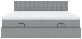 Estrutura de cama otomana com colchões tecido cinzento claro
