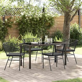 vidaXL Conjunto de Jantar de Jardim de 5 Peças com Almofadas Rattan Poly Preto