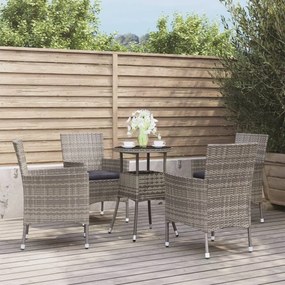 vidaXL 5 pcs conjunto bistrô de jardim c/ almofadões vime PE cinza