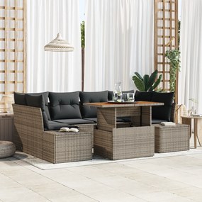 Conjunto de Sofá de Jardim com 7 Peças e Almofadas Cinza Vime PE