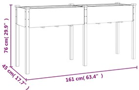 Vaso/floreira c/ forro 161x45x76 cm madeira de abeto maciça