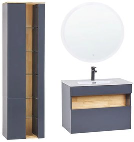Conjunto de móveis com lavatório e espelho LED em castanho e cinzento  FIGUERES Beliani