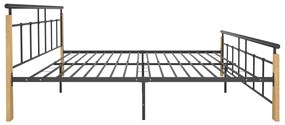 Estrutura de cama 200x200 cm metal/madeira de carvalho maciça