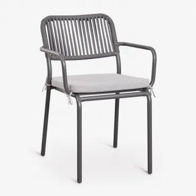 Pack De 4 Cadeiras De Jardim Empilháveis Com Braços Em Corda Trançada Arhiza Cinza Grafito - Sklum