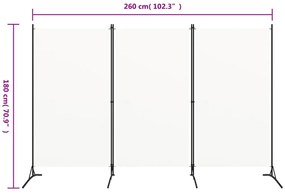 Divisória de quarto com 3 painéis 260x180 cm tecido branco