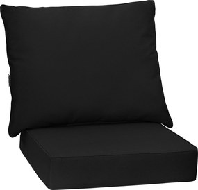 Conjunto de 2 Almofadas para Cadeira de Exterior (NÃO INCLUIDA), Assento e Encosto, 60 x 40 x 20 cm, Impermeáveis, Preto
