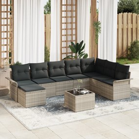 vidaXL Conjunto de Sofá de Jardim de 9 Peças com Almofadas Cinza Rattan Sintético
