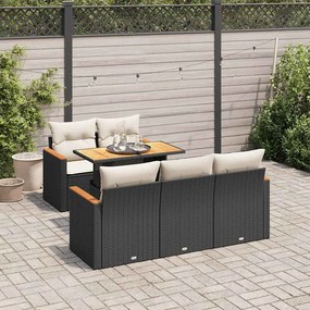 6 pcs conjunto sofás jardim c/ almofadões vime PE/acácia preto