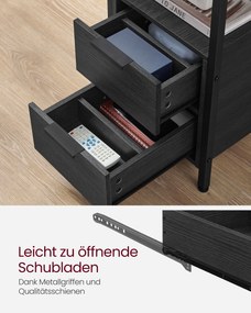 Mesa de apoio, mesa de cabeçeira com 2  tomadas eléctricas e 2 portas USB com 2 gavetas cinzento antracite-preto clássico