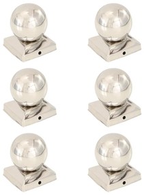 vidaXL Tampas em globo p/ postes vedação 6 pcs aço inoxidável 91x91mm
