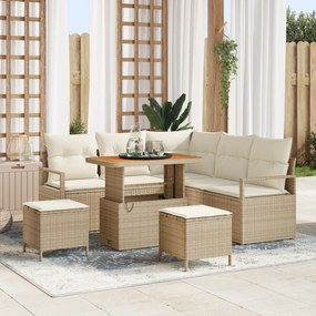 Conjunto de Sofá de Jardim vidaXL 8 Peças com Almofadas Bege Poli Rattan Acácia
