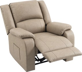 HOMCOM Cadeirão Relax Reclinável Manual em PU com Apoio para os Pés, Assento Largo, Acolchoado Espesso, Reclinável até 155°, Cáqui | Aosom Portugal