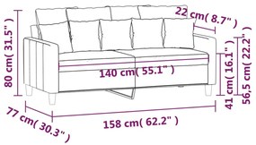 Sofá Cinha de 2 Lugares - Cor Cinzento Escuro - 158x77x80 cm - Em Velu