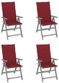 vidaXL Cadeiras jardim reclináveis c/ almofadões 4 pcs acácia maciça
