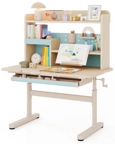 Secretária infantil 100 x 60 x 111-135 cm com estante e gaveta em altura com superfície inclinável Prateleiras Atril e porta-lápis azul