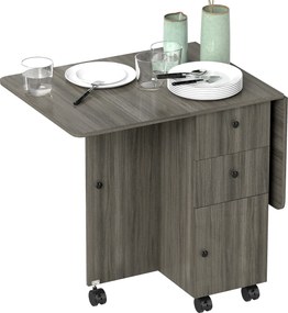 Mesa de cozinha dobrável, com 2 tampos rebatíveis, 2 gavetas e 1 armário cinzenta