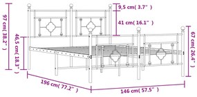 Estrutura de cama com cabeceira e pés 140x190 cm metal branco