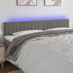 Cabeceira de cama c/luzes LED veludo 180x5x78/88 cm cinza-claro