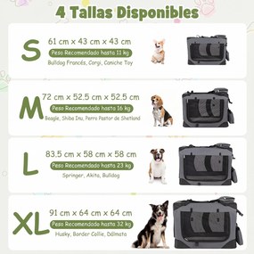 Transportadora dobrável tamanho L 83,5 x 58 x 58 cm para animais de estimação, com janelas de rede, 3 portas, cama felpuda e bolsos removíveis, para u