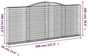 Cestos gabião arqueados 3pcs 400x30x160/180cm ferro galvanizado