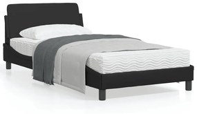 vidaXL Estrutura cama c/ cabeceira 100x200 cm couro artificial preto
