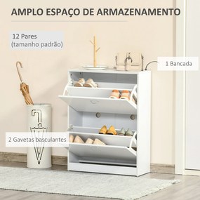 Sapateira de Madeira com 2 Compartimentos para Entrada Corredor Dormitório Sala de Estar 60x24x80 cm Branco