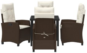 Conjunto de Jantar de Jardim de 5 Peças com Almofadas Marrom Vime Poli